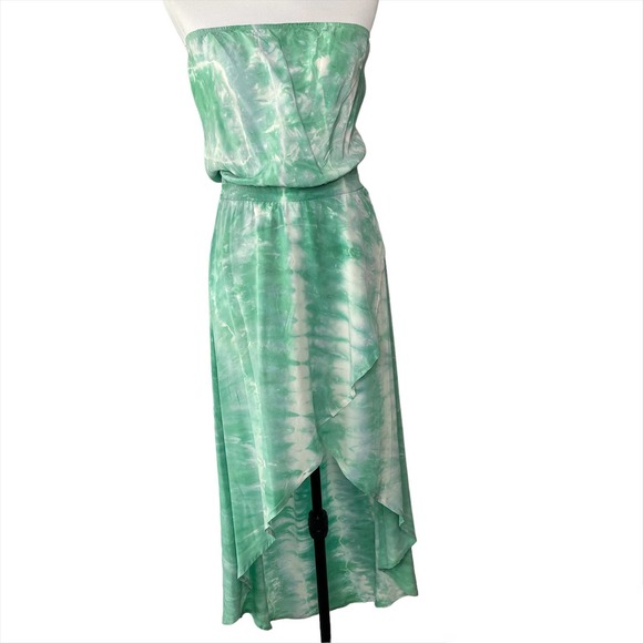 Gypsy 05 Dresses & Skirts - Gypsy 05 Global Village Silk Green White Watercolor Strapless High Low Dress M